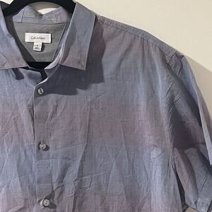 Calvin Klein Ombre Blue Striped Button Down Shirt Mens XL Short Sleeve Cotton